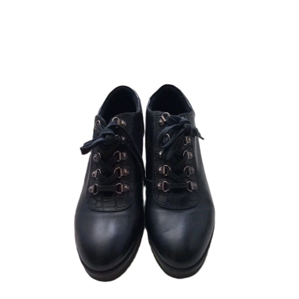 Geox Women's Y2K Black Shoes Faux Leather Block Heels Chunky Preppy Goth 10/10.5